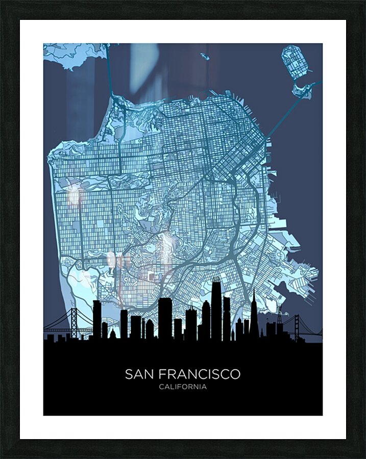 San Francisco California Skyline Map Picture Frame print