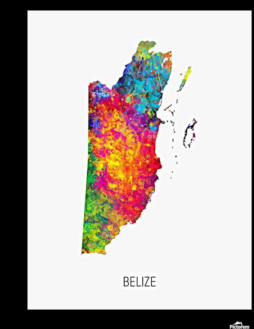 Belize Watercolor Map Reproduction