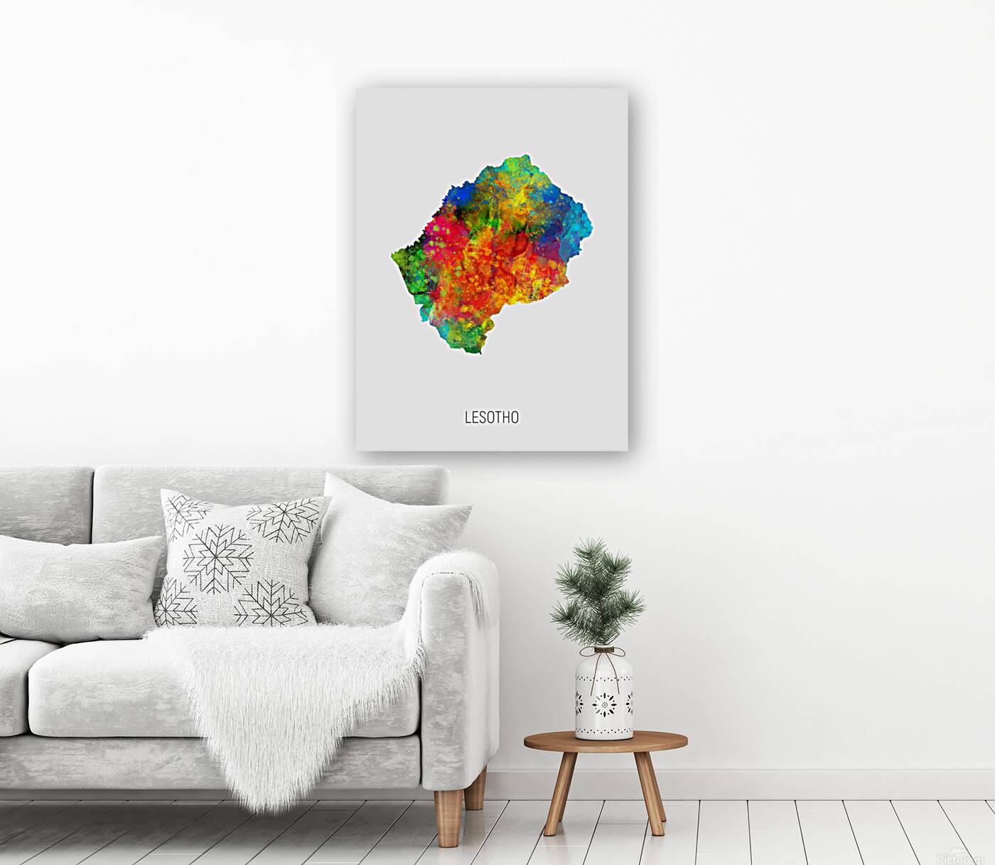 Lesotho Watercolor Map Reproduction