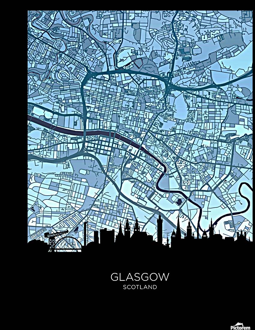 Glasgow Skyline Map Reproduction