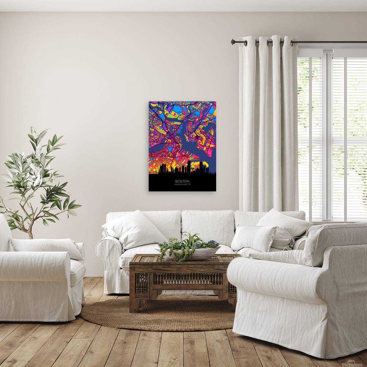 Boston Massachusetts Skyline Map Reproduction