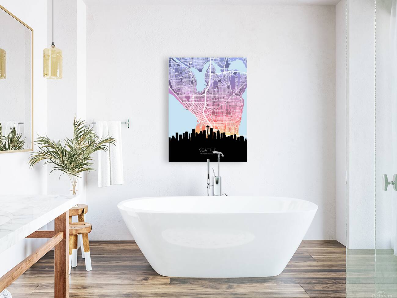 Seattle Washington Skyline Map Reproduction