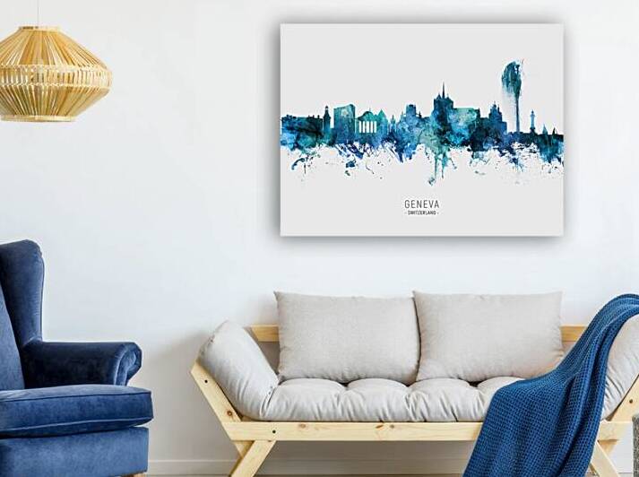 Geneva Switzerland Skyline by Michael Tompsett