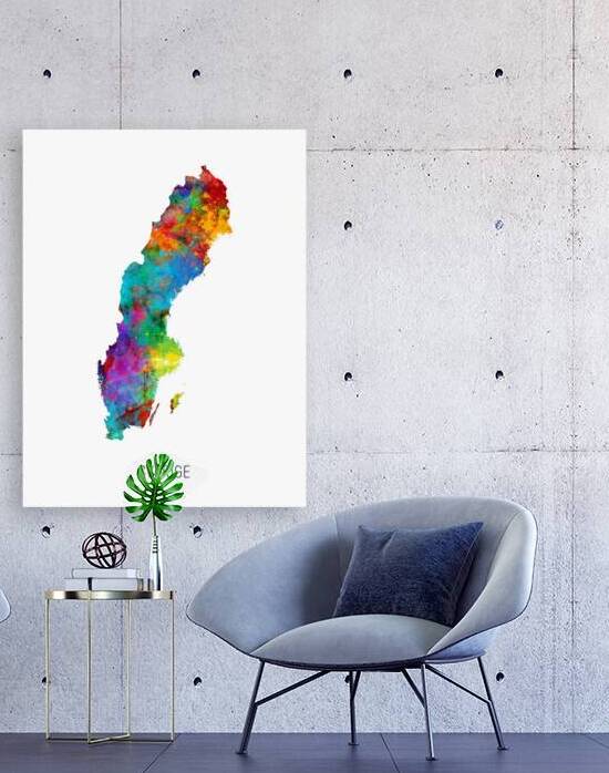 Sverige Watercolor Map by Michael Tompsett