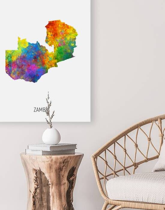 Zambia Watercolor Map by Michael Tompsett