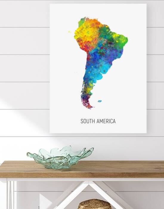 South America Watercolor Map by Michael Tompsett
