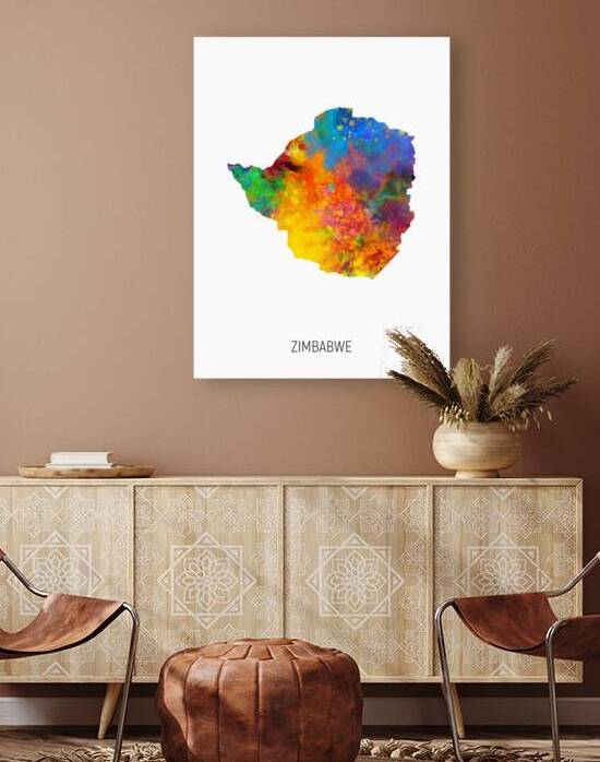 Zimbabwe Watercolor Map by Michael Tompsett