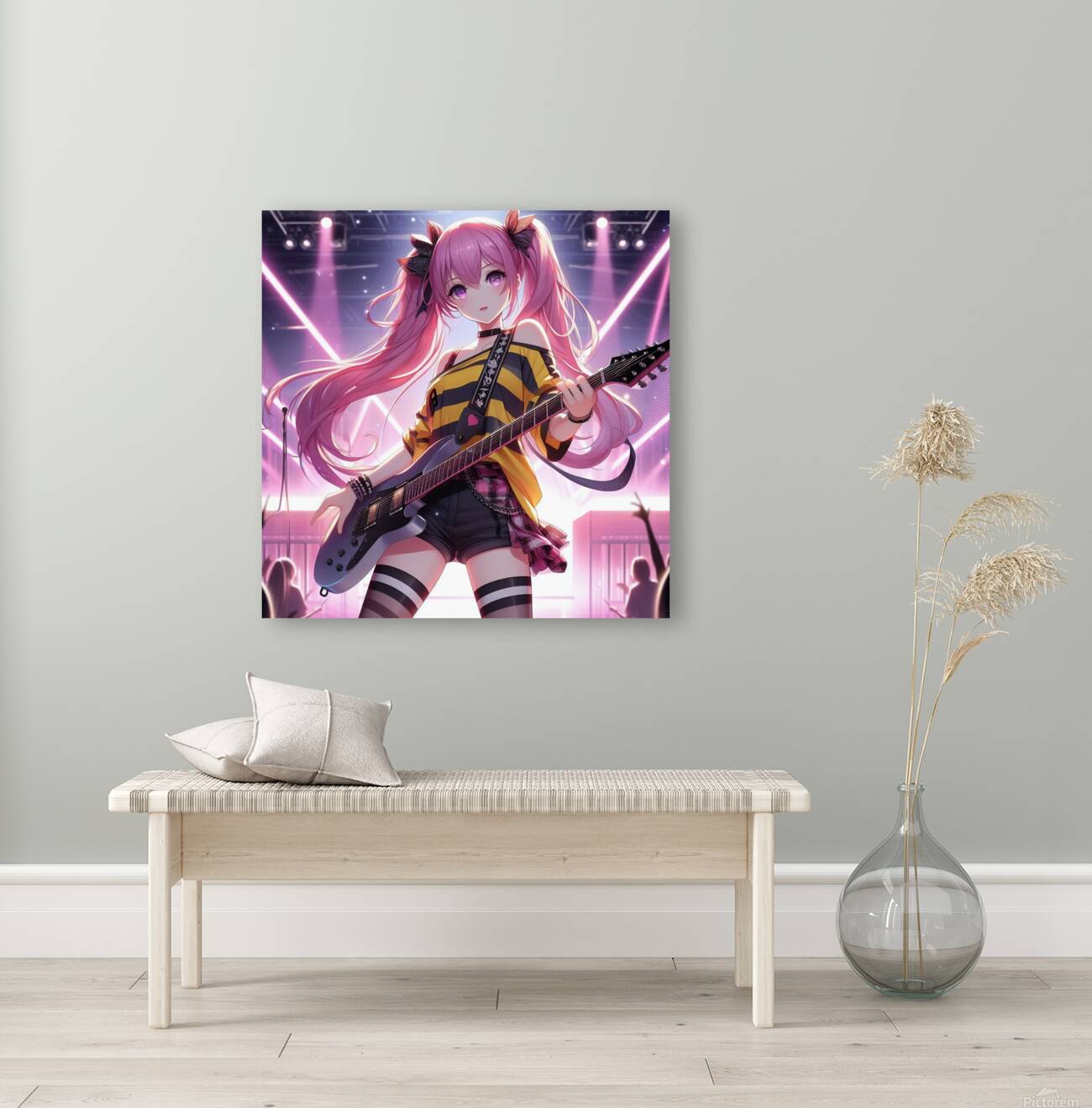 Beautiful Anime girl  in rock style  Reproduction