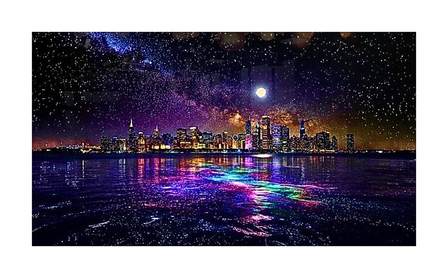 ‘Midnight Skyline Radiance’ Digital Art by Ariella Starchild Designs