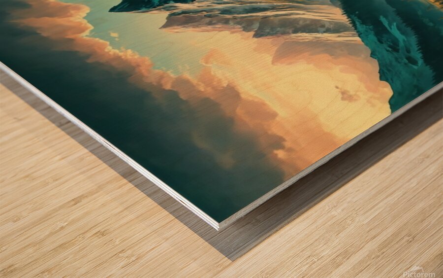 an awe inspiring cinematic landscape illustration Wood print