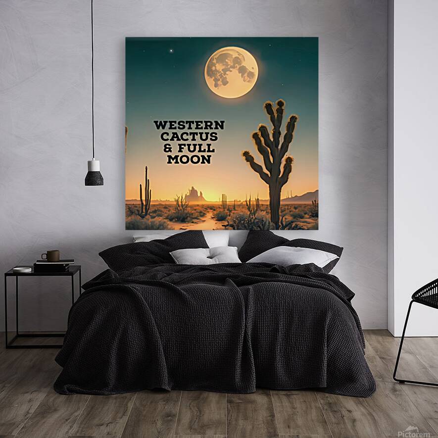 WESTERN CACTUS & FULL MOON Reproduction