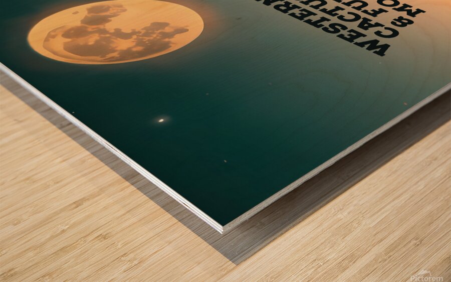 WESTERN CACTUS & FULL MOON Wood print