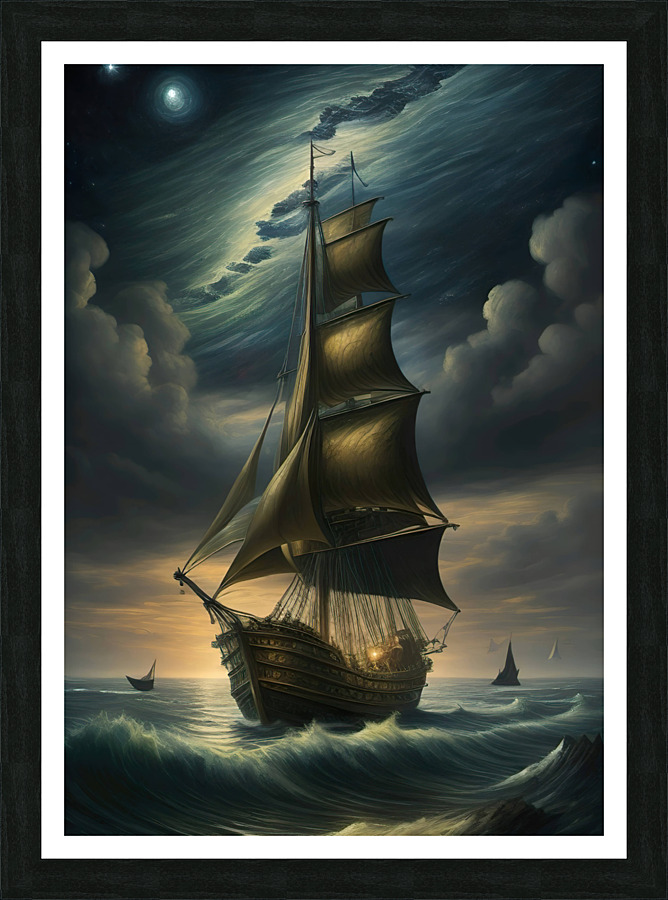 Night sailing boat Picture Frame print