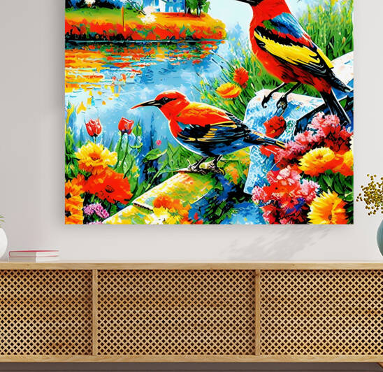 BIRDS IN A WATERSIDE LANDSCAPE by digitalartlb