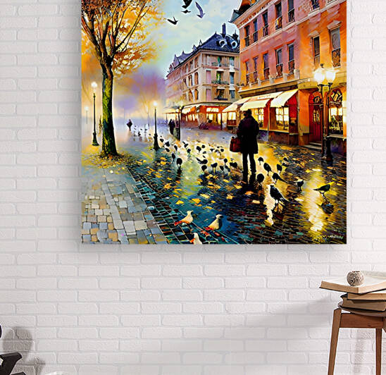 Man feeding birds on the street by digitalartlb