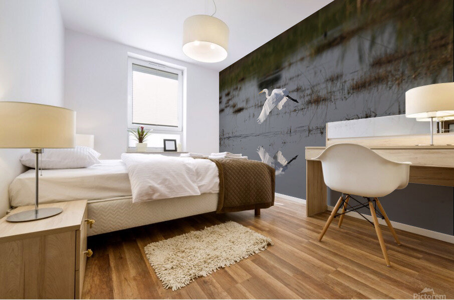 WhiteEgretWaterReflection Mural print