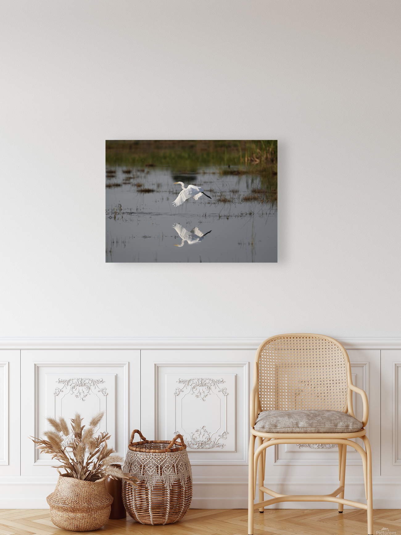 WhiteEgretWaterReflection Reproduction