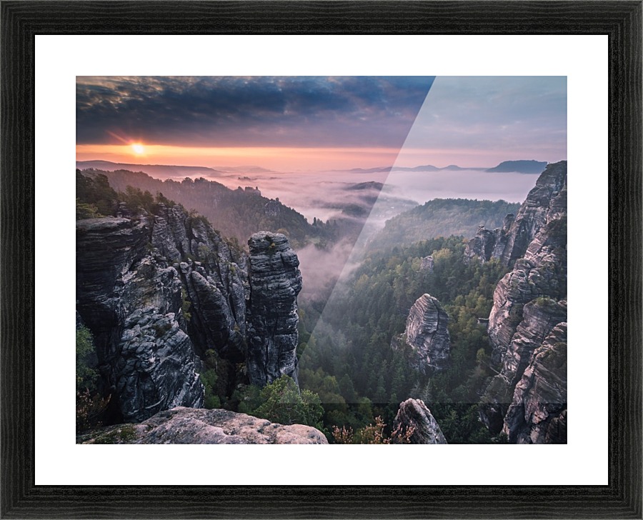 Sunrise on the Rocks of the Saxon Switzerland Picture Frame print