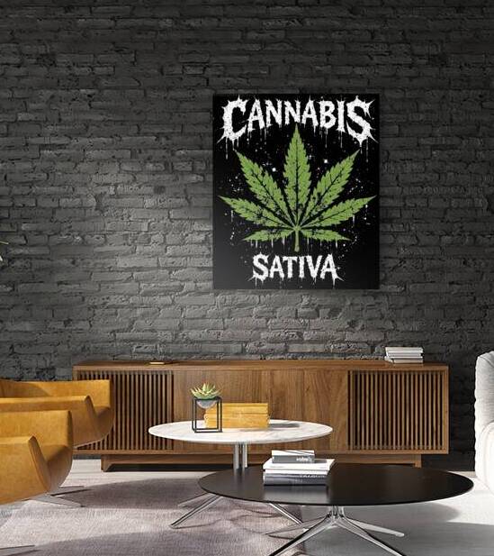Cannabis Sativa   Distressed Black Metal Botanical Weed Art by MetalByte