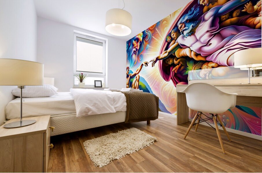 AI art Michelangelo inspired The Creation of Adam Mural print