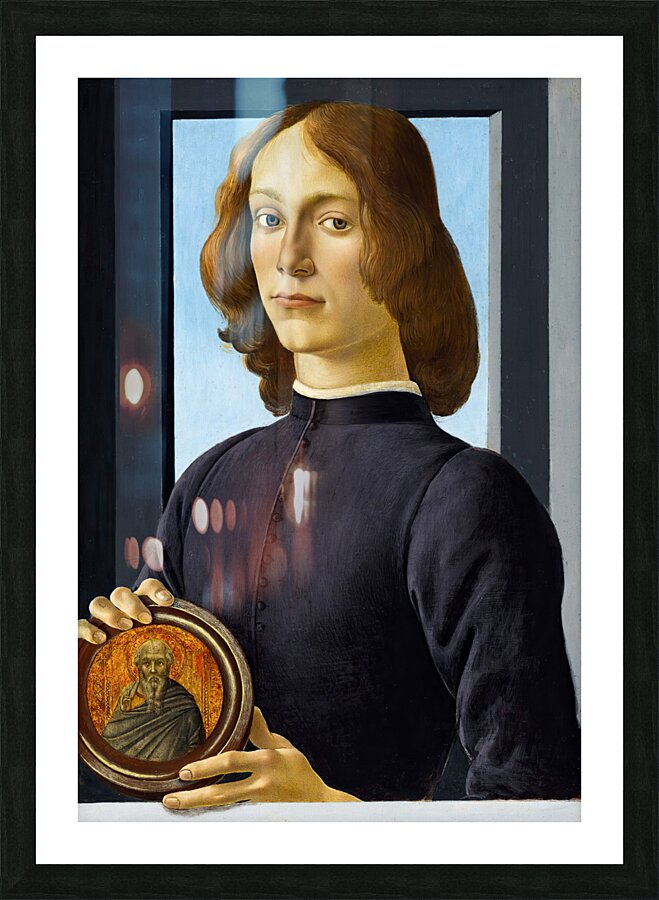  Sandro Botticelli 1445 1510  Portrait of a young man holding a roundel Picture Frame print