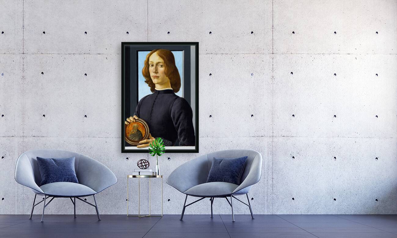  Sandro Botticelli 1445 1510  Portrait of a young man holding a roundel Reproduction