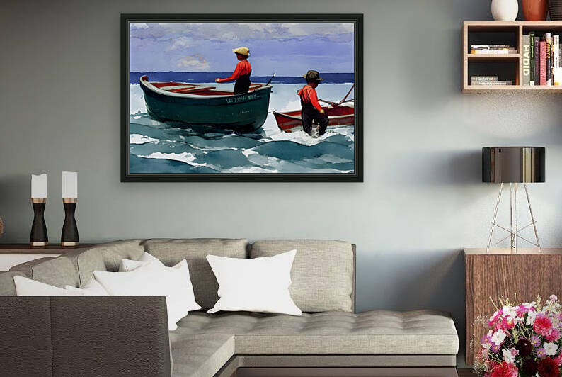 AI art winslow homer inspired boys and saling boats 2 by TOPARTGALLERY