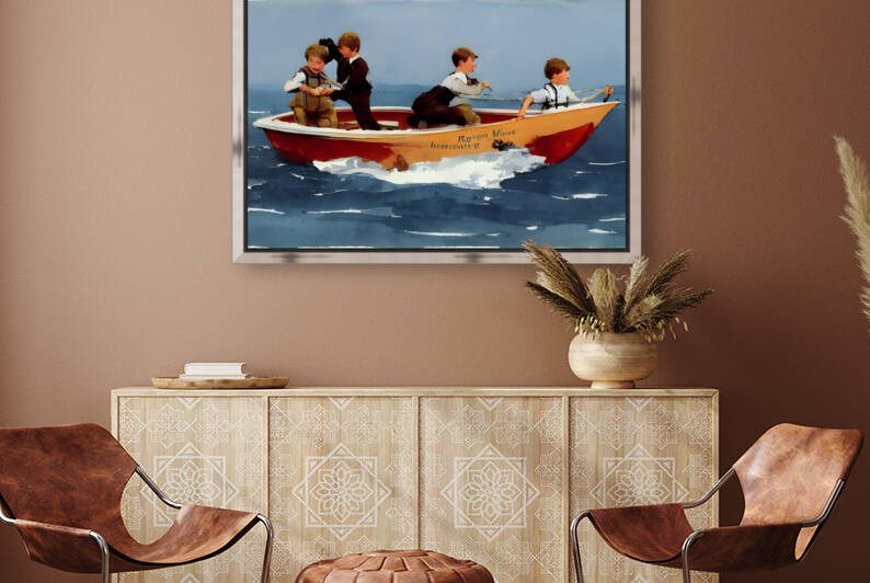 AI art winslow homer inspired boys and saling boats 1 by TOPARTGALLERY