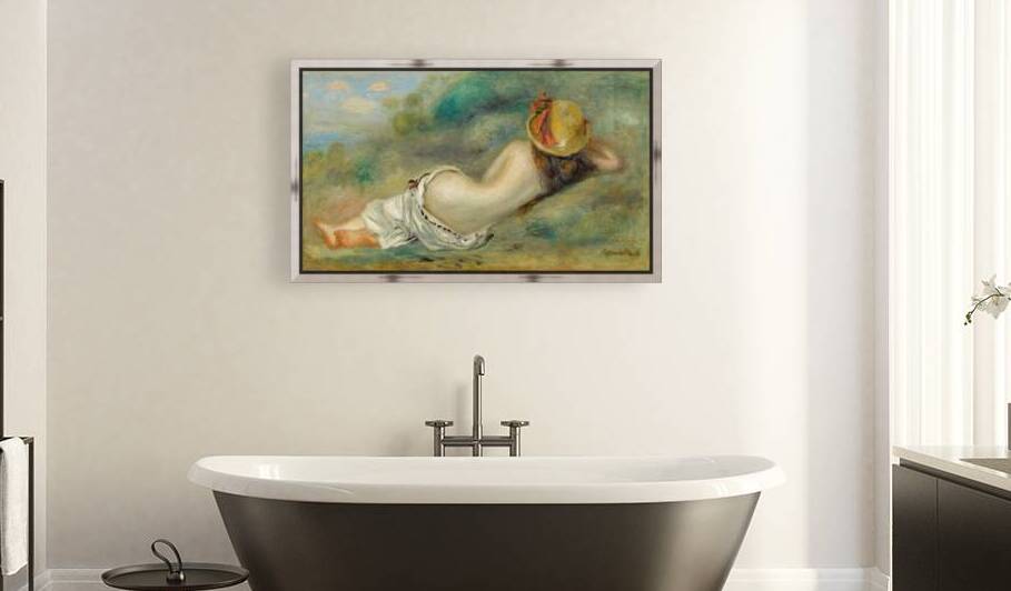Pierre Auguste Renoir 1841 1919 Baigneuse Allonge  e De Dos Avec Un Chapeau De Paille Or Femme Couche  e Sur L herbe 1892 by TOPARTGALLERY