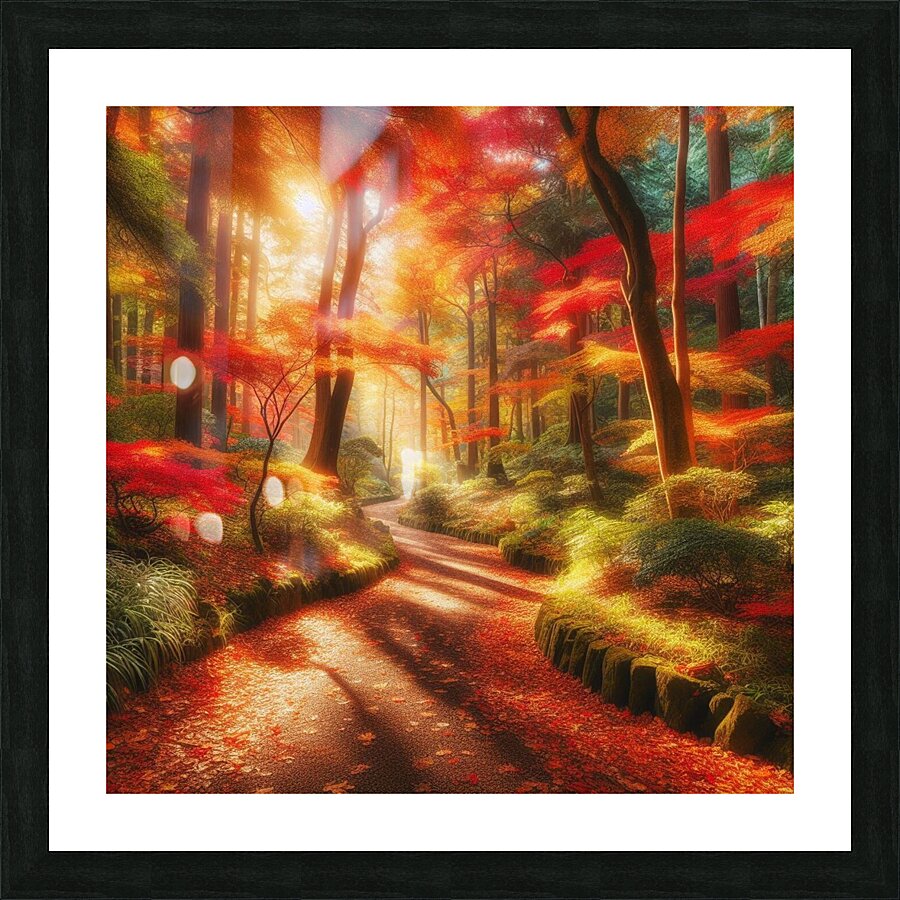 Vibrant Autumn Forest Pathway Picture Frame print