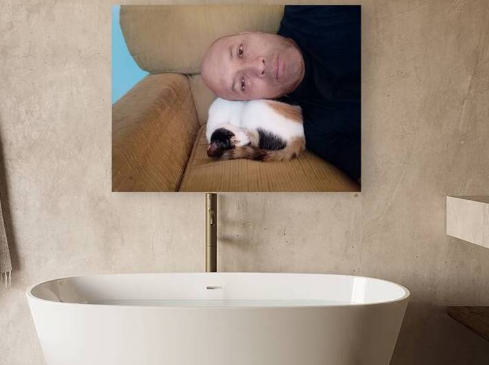 Man and Cat Peaceful Moment Mutual Trust Human Animal Bond Mindfulness Photography by JOPSAM