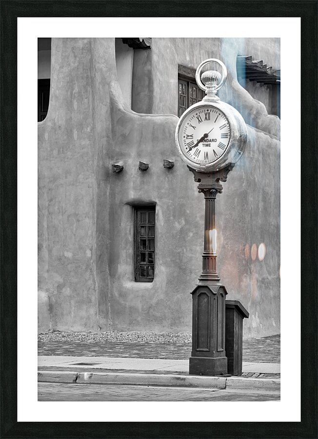 Santa Fe Clock B W Picture Frame print