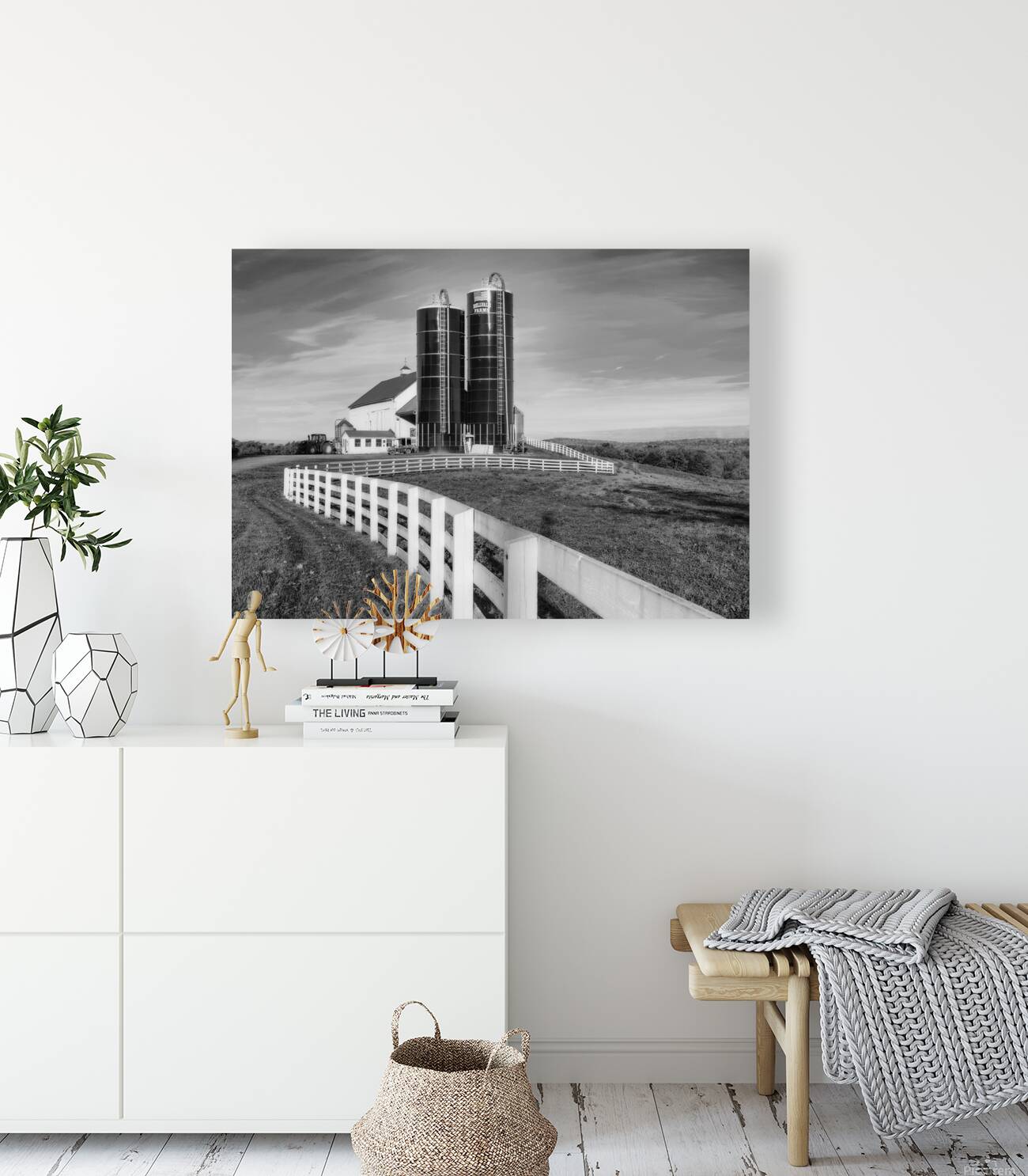 Silos and Fence B W Reproduction