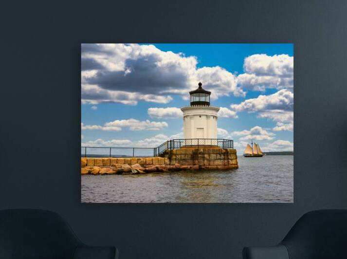 Breakwater Lighhouse and Sailboat by Jerry Fornarotto