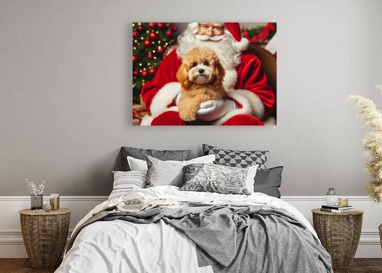 Tan Dog with Santa by Jerry Fornarotto