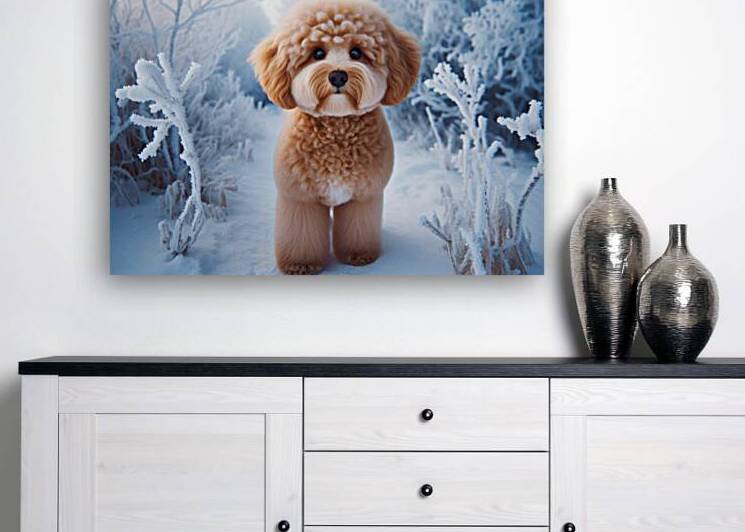 Tan Dog in Frosty Scene by Jerry Fornarotto