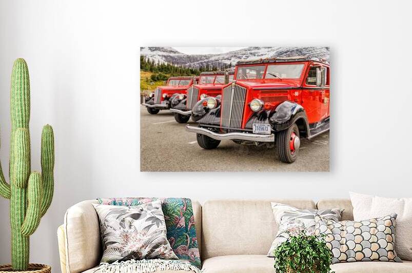 Red Buses at Logan Pass Glacier National Park by Jerry Fornarotto