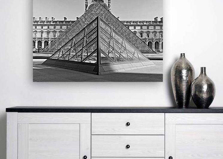 Louvre Double Pyramid B W by Jerry Fornarotto