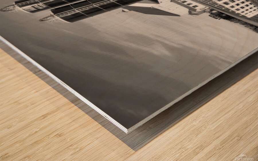 Silos and Fence B W Wood print