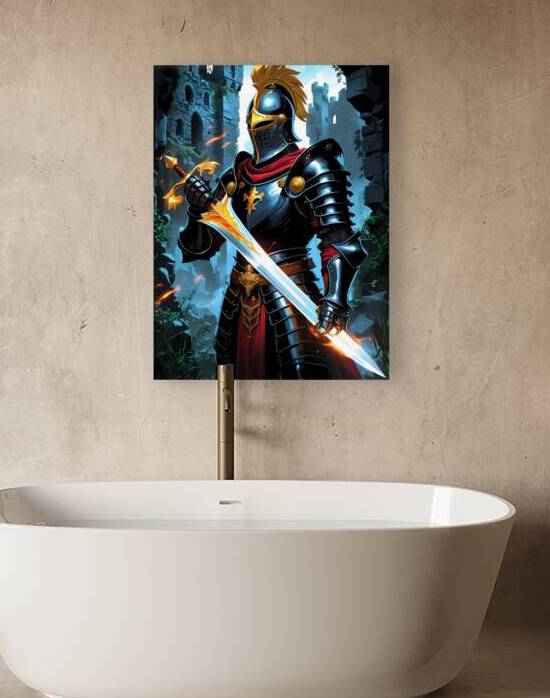 Epic Knight with Flaming Sword – Medieval Fantasy Warrior Art by Madjid
