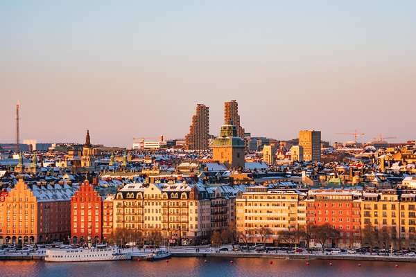 Sunset over Kungsholmen Stockholm Sweden with historic colorful buildings and Norra tornen. Digital Download