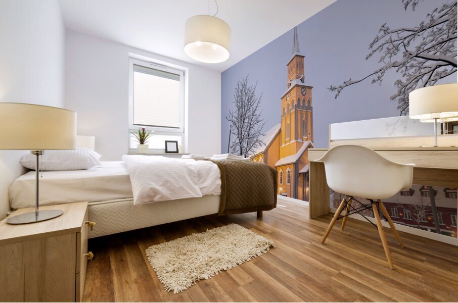 The Church of Tromso during the polar night Mural print