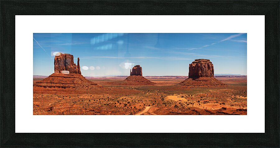 Monument valley landscape Utah USA. The west and east Mitten Merrick Butte .  Picture Frame print