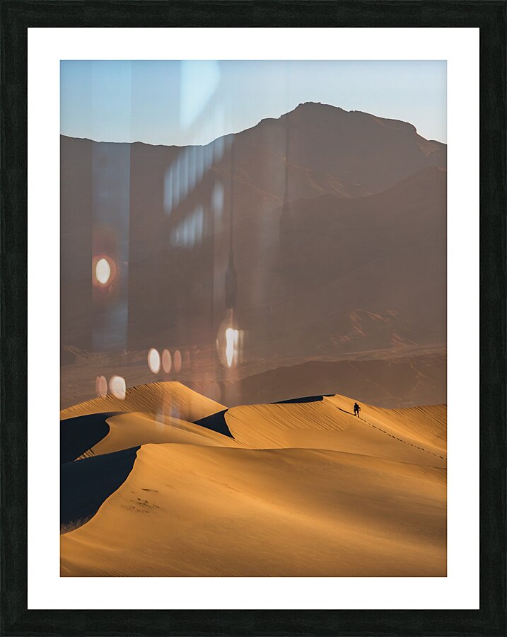 Death Valley USA. Man vs Sand dune Picture Frame print