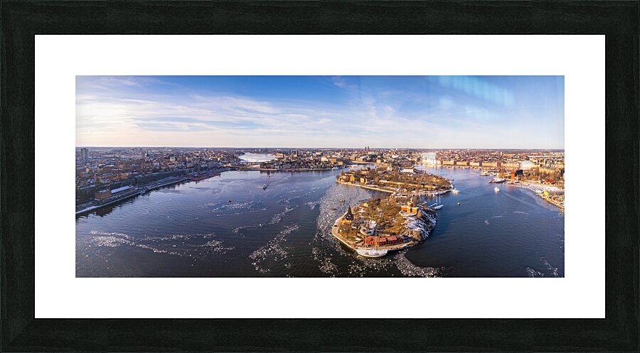 Panoramic view of Stockholm Sweden skeppsholmen kastellet and the old town Picture Frame print