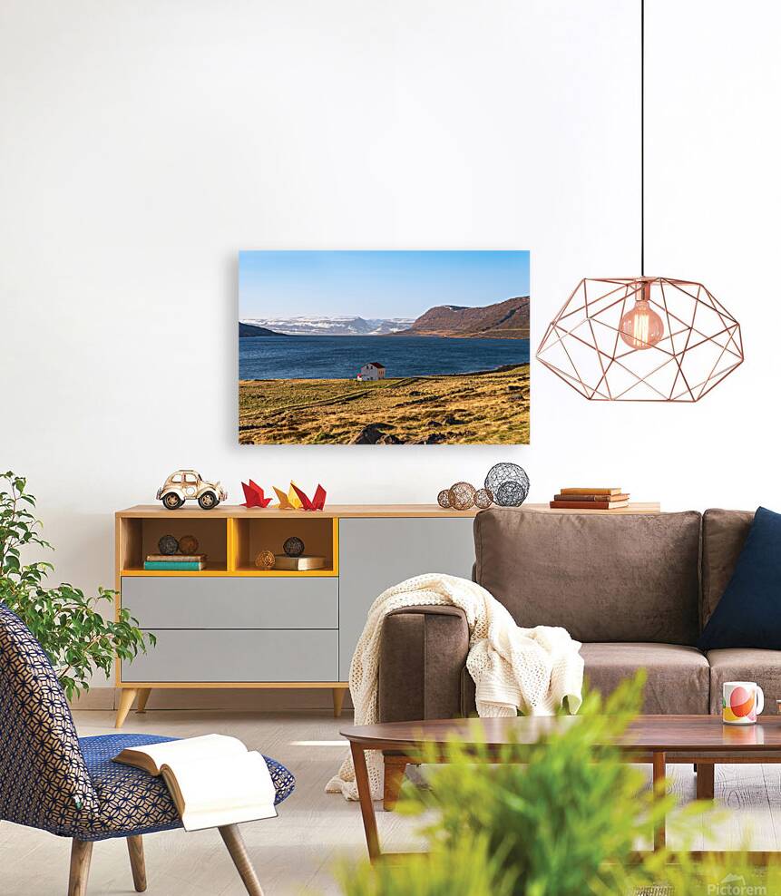 Lonely house in northern Iceland with wild nature Reproduction