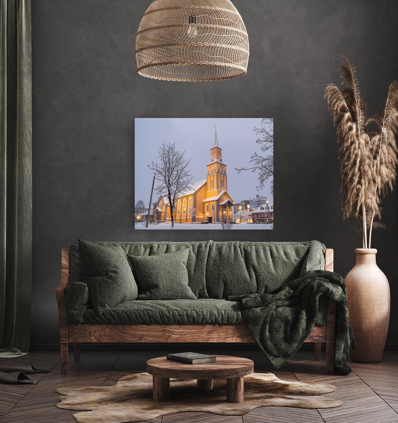 The Church of Tromso during the polar night Reproduction