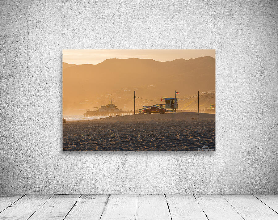 Santa Monica USA. A lifeguard tower at sunset Wall Preview