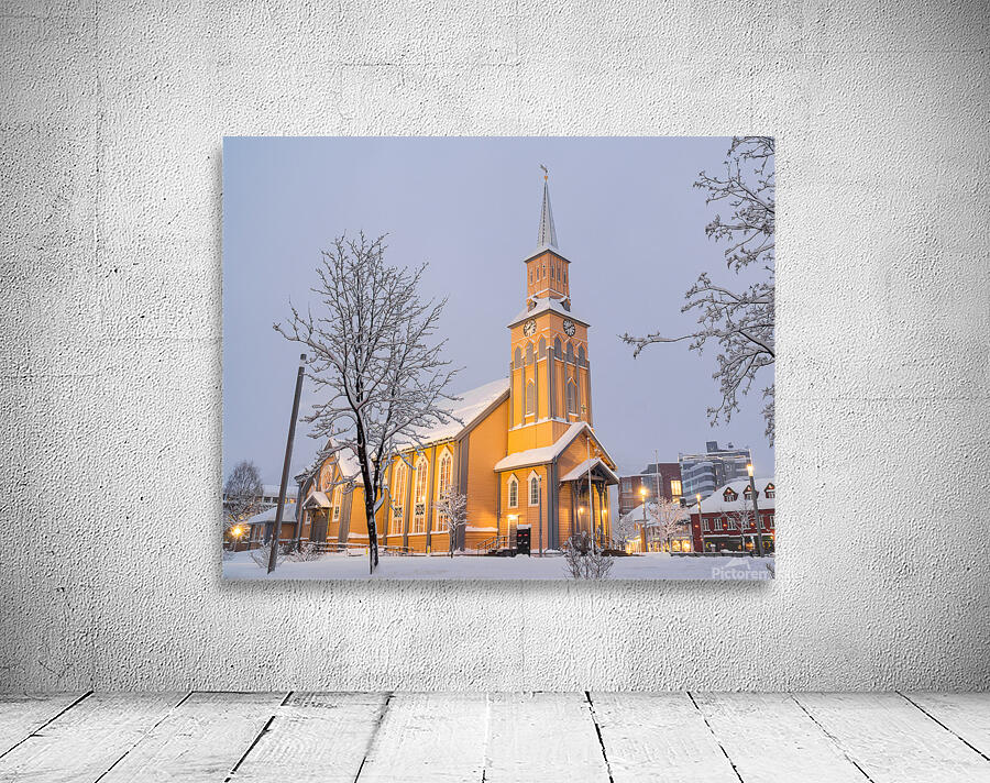 The Church of Tromso during the polar night Wall Preview
