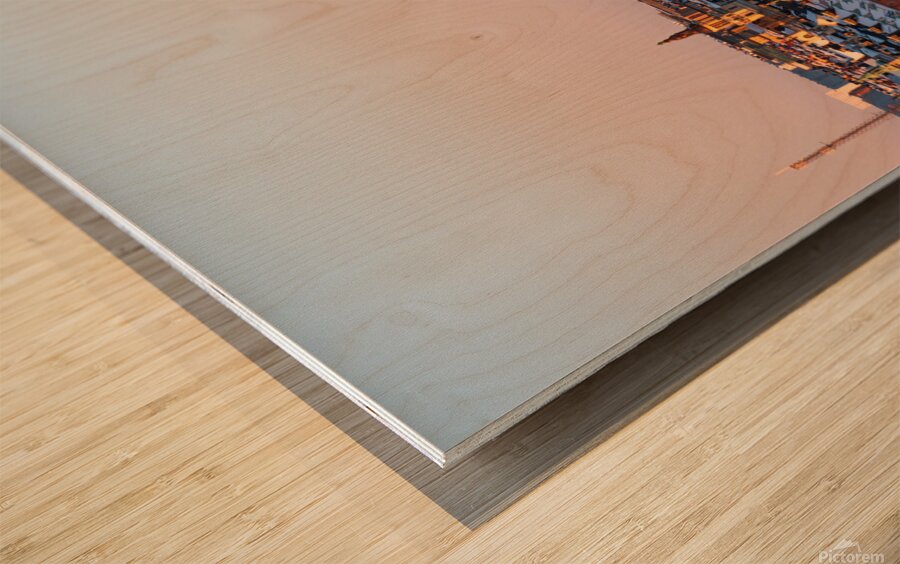 Sunset over Kungsholmen Stockholm Sweden with historic colorful buildings and Norra tornen. Wood print